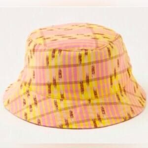 Aerie Pink and Yellow Plaid Reversible Bucket Hat One Size Cotton Sun Cap NWT